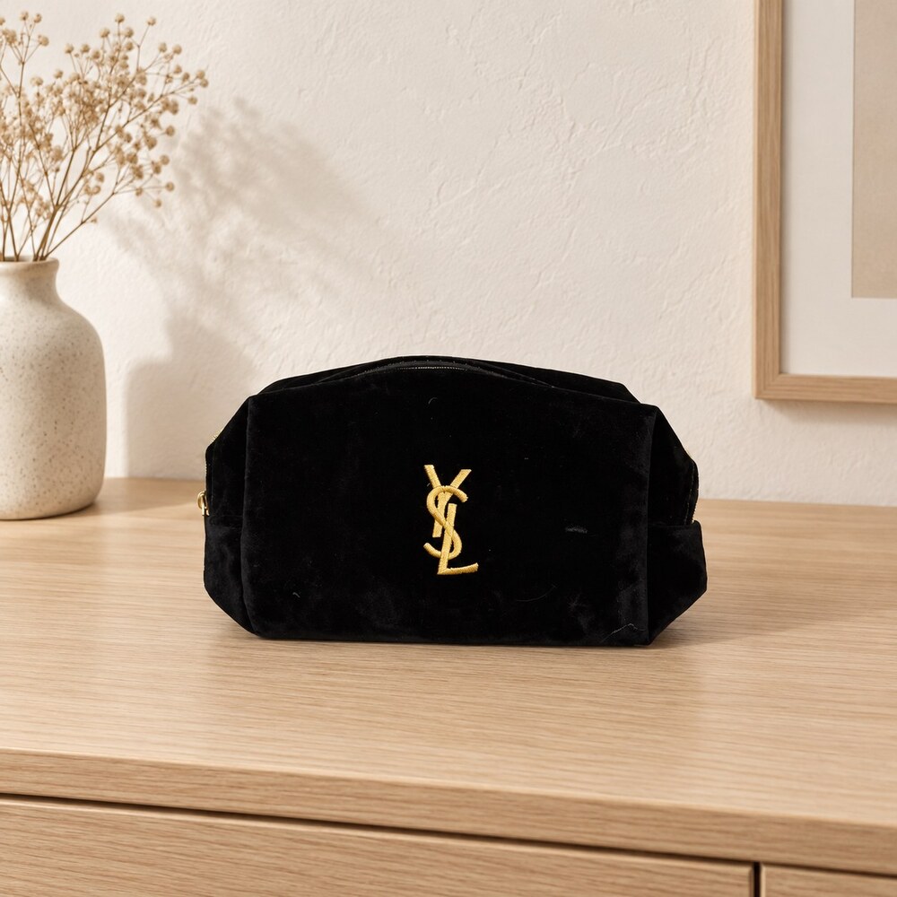 Yves Saint Laurent Black Velvet Makeup Bag | Elegant Black Pouch